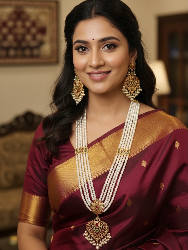 Supriya red green long necklace