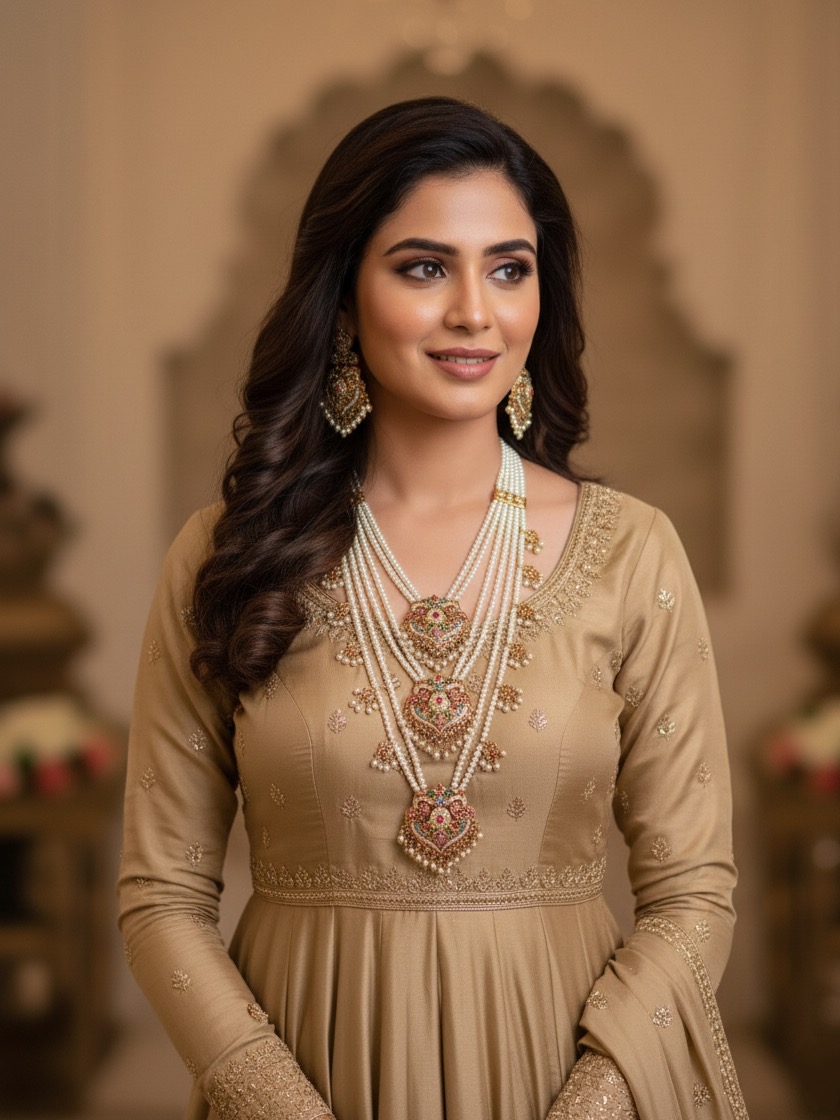 Zeenat navratan long necklace